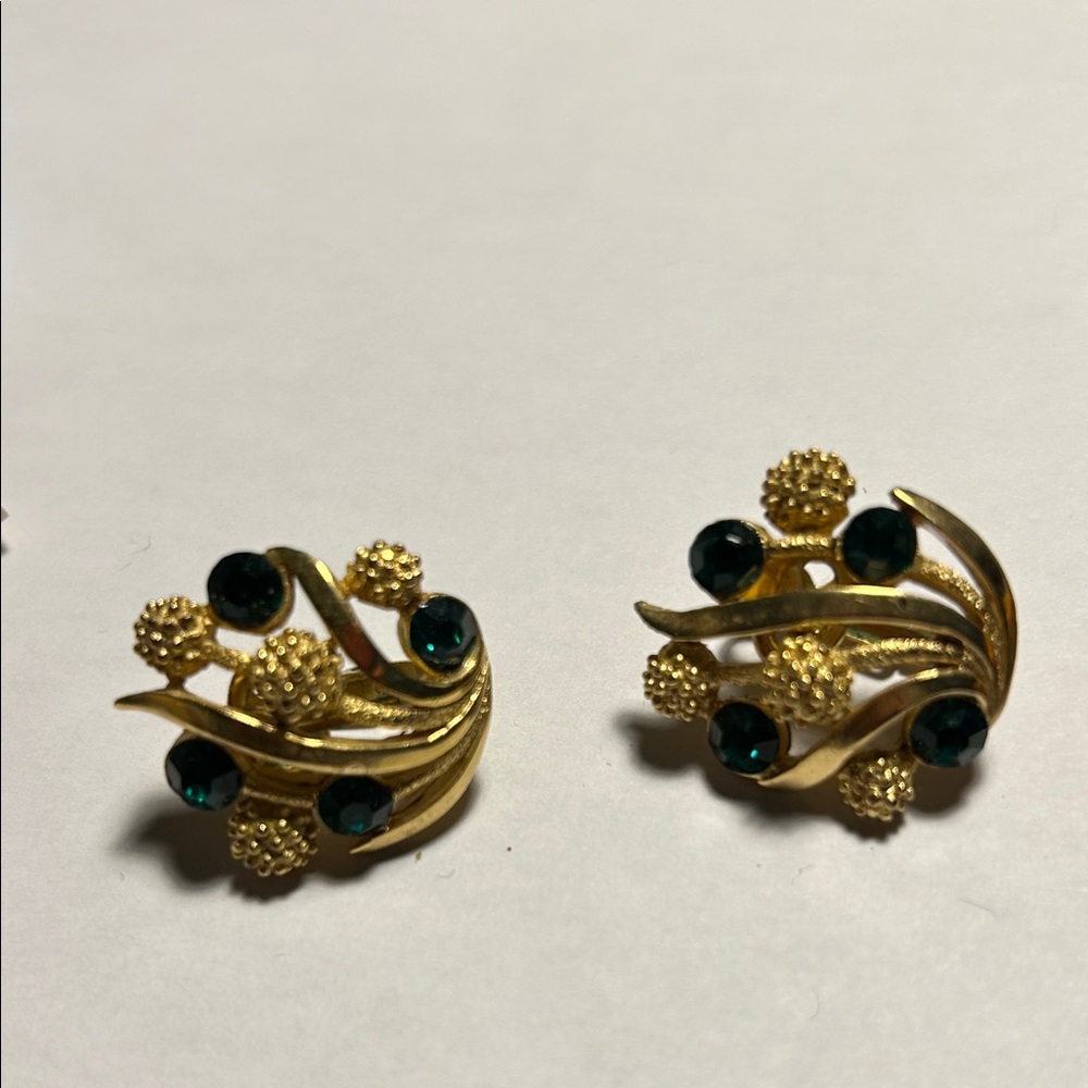 Chic Gold and Green Clip on Earrings Trifari  with berries